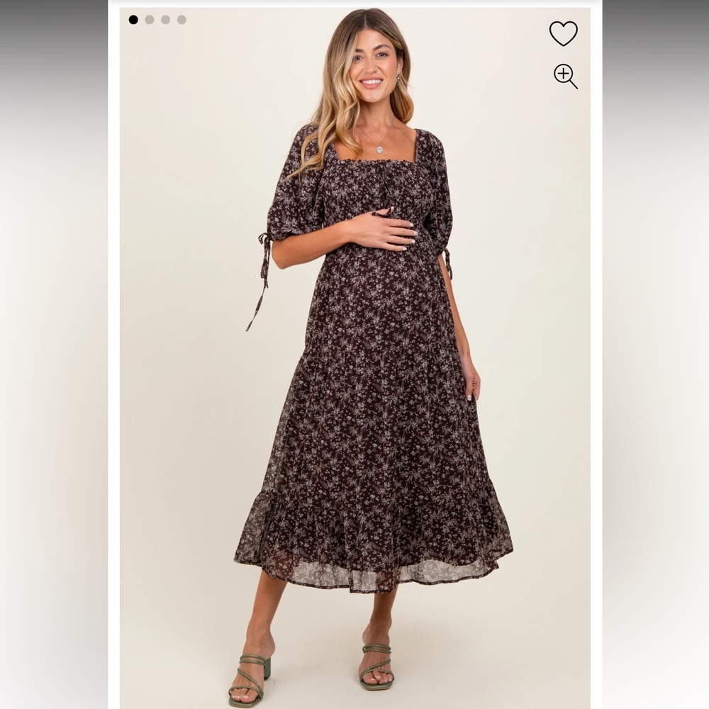 Brown Floral Midi Dress